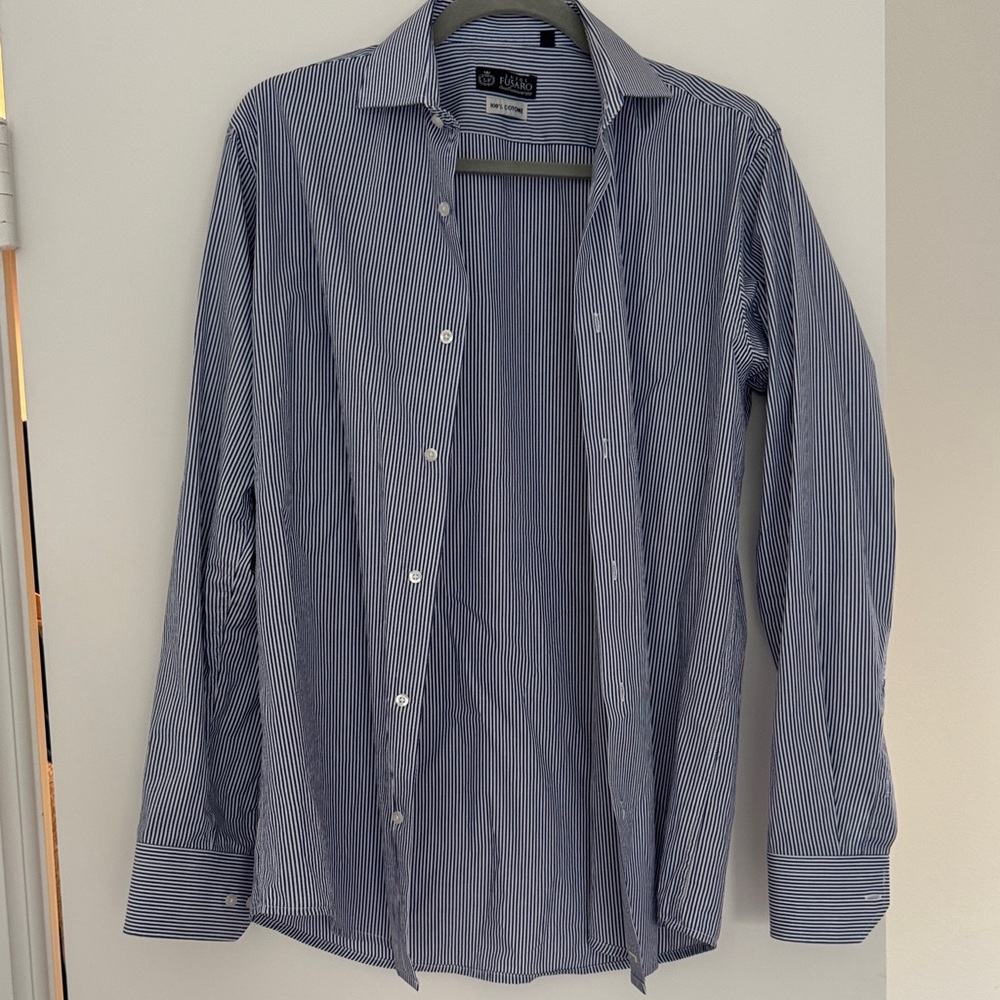 Luis Fusaro Navy Pinstripe Men's Shirt - Purchased in Italy